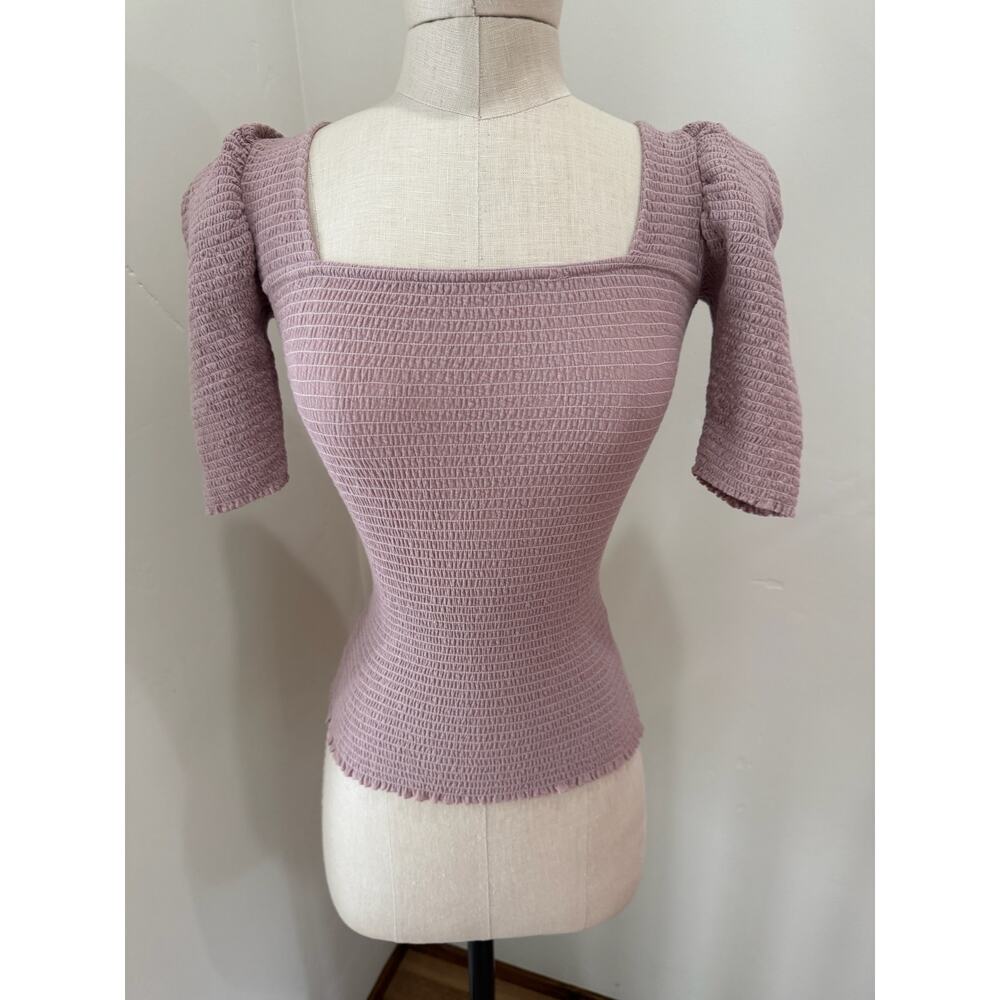 Nation LTD Women's Purple Pink XS Cotton Top Ruffle Sleeve Puff Smocked